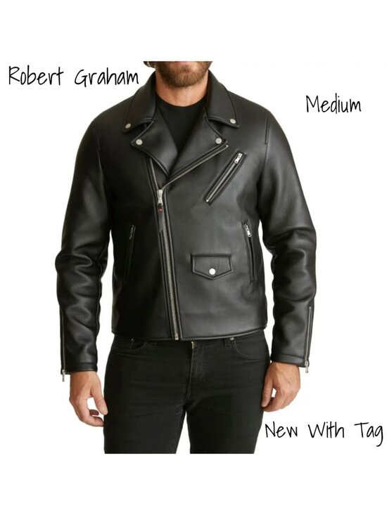Robert Graham Other - Robert Graham Men's Black Vegan Leather Moto Jacket - New with Tags, Size Medium